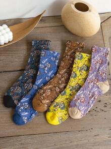 1双女士秋冬3D压花佩斯利复古风格袜子