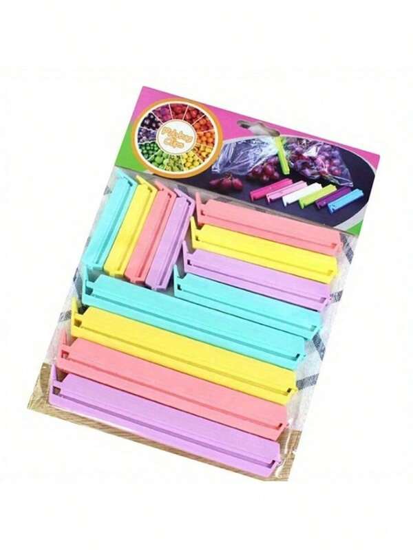 12pcs Portable New Kitchen Storage Food Snack Sealing Bag Clip Sealing Clip Plastic Tool Kitchen Accessories (Random Style And Color)