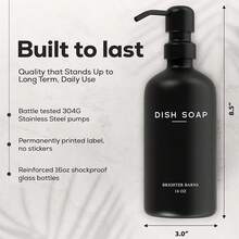 Exquisite KitchenwareLuxury Glass Hand And Dish Soap Dispenser Set By Brighter Barns - Kitchen Soap Dispenser Set & Stainless Steel Pump - Glass Bottle Sink - White And Gold Kitchen Accessories Airbnb, (Gold) - Black - View 7