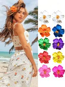 12PCS Hawaiian Flower Hair Clips, Plum Blossom Foam Hair Clips, Hawaiian Tropic Party Decorations, Beach Swimming Pool Holiday Clothes, Hawaiian Party Supplies, Bride Wedding.