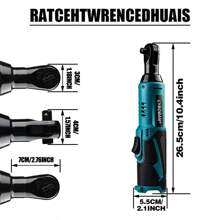 CYBOBAN 电动工具,12V 棘轮扳手,可手动或电动操作,2.0Ah 兼容电池,LED 灯,3/8 头、1/4 头和 2/8 头配件,90 度直角,1.3A 快速充电器,适用于汽车、轮胎和住宅等狭小空间作业。自 2025 年起,还配备了全新安全带扣。价格实惠! - 薄荷藍 - 查看 4