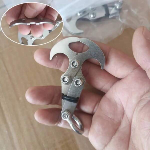 Gancho de escalada de acero inoxidable con 4 garras, equipo de escalada de árboles de alta resistencia con cierre seguro, mosquetón plegable, multifuncional para senderismo, campamento, supervivencia