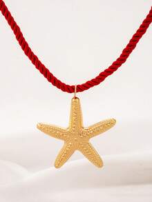 1 pieza Collar con colgante de estrella de mar de cuerda colorida estilo bohemio, adecuado para la playa y vacaciones - Collar halter con colgante de estrella de mar - Ver 8