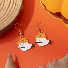 1 par/6 pares de pendientes novedosos y de moda con diseños de gato, murciélago, momia y escoba de bruja para mujeres, regalos de fiesta de Halloween para amigos