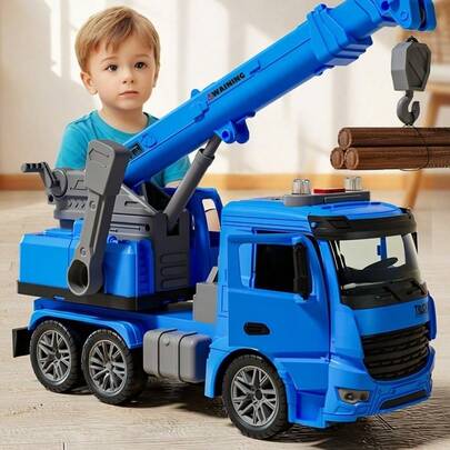 Large Construction Crane Truck Toy For Kids, Extendable & Openable Doors, With Lights, Music, And Early Education Stories, City Road Scene Simulation Inertial Sliding Construction Vehicle, Indoor & Outdoor Interactive Educational Fun Game, Suitable Birthday Gift For Boys And Girls 3+ Years Old