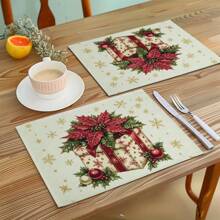 Juego de 4/6 Manteles individuales decorativos de lino estampados con motivos navideños de árboles de Navidad y muñecos de nieve adorables, aptos para mesas de comedor, decoraciones multifuncionales para festivales de primavera, verano, otoño e invierno, de estilo moderno, lavables, resistentes al calor y a las manchas, para decoración de habitaciones, manteles, posavasos, manteles de mesa de cocina, decoración de fiestas, decoración del hogar, regalos navideños ideales