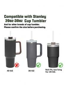 替换吸管，适用于史丹利 14-30 盎司玻璃杯，可重复使用长吸管，带吸管清洁头，9.8 英寸塑料吸管，适用于杯子和瓶子配件