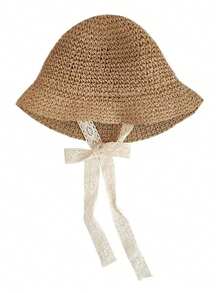 Mũ rơm buộc dây cho trẻ em, mũ che nắng mùa xuân/hè, mũ dệt có thể điều chỉnh, thích hợp cho mặc hàng ngày, du lịch, nghỉ mát, đi biển. - 1PC - Xem 5