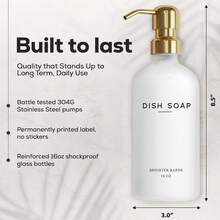 Exquisite KitchenwareLuxury Glass Hand And Dish Soap Dispenser Set By Brighter Barns - Kitchen Soap Dispenser Set & Stainless Steel Pump - Glass Bottle Sink - White And Gold Kitchen Accessories Airbnb, (Gold) - Black - View 6