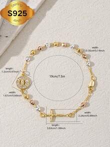 1 件 2025 年新款 S925 银防过敏三色电镀一体式雕刻瓜达卢佩圣母十字架耶稣手工玫瑰经手链，配有豪华抽屉礼品盒和提手袋，适合母亲节/情人节、情侣、朋友、信徒、初领圣餐、日常佩戴和祈祷