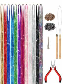 48Inches Glitter Rainbow Tinsel Hair Extension With Tool Mixed Colors Hair Extension Tinsel Kit Glitter Rainbow Hair Extensions For Women And Girls Pride Month Activities Accessories