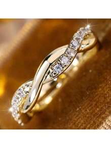 1pc Minimalist 18K Gold Plated Twisted Rope Ring, Daily Wear