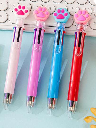 4pcs Cat Paw Design Ballpoint Pen Set, 6 Colors