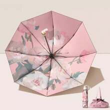 1PC Triple Fold Flower Language Manual Sunny Umbrella Retro Rain And Rain Dual Use Black Gel Sunscreen Umbrella