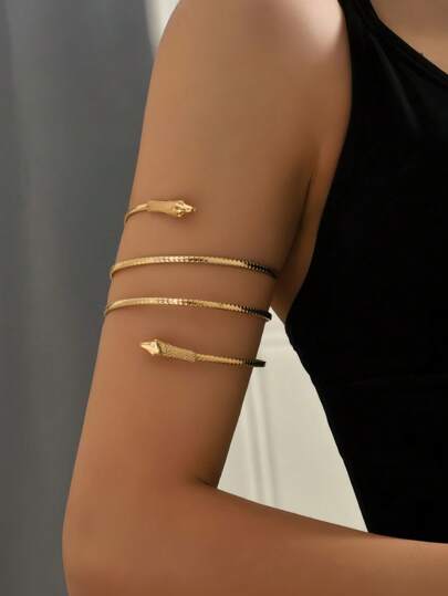 1pc Simple Metal Summer Holiday Style Adjustable Double-Headed Snake Wrap Armband Bracelet