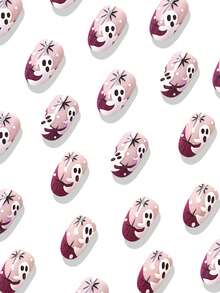 24片短圆形指甲，万圣节白色诡计小鬼假指甲，美甲用品，夏季假指甲，按压指甲 - 彩色 - 查看 3