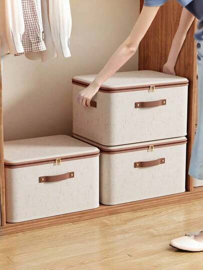 1PC/2pcs Tianshan Linen Double Window Zipper Box Quilt Storage Box Household Fabric Finishing Storage Box Large Storage Box
