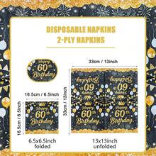 80/40/20 قطعة من منديل الحفلات عيد الميلاد القابل للتخلص من البالوعة مقاس 13 * 13 بوصة، خلفية سوداء، نص عيد ميلاد ال- 60 سعيد بالذهبي، تاج عيد الميلاد و نمط البالونات، تستخدم في حفلات أعياد الميلاد، التجمعات العائلية، فنادق وديكور المطاعم