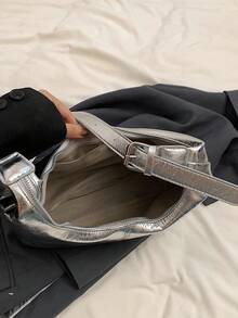 1 件时尚裂纹色大容量单肩斜跨饺子手提包，用途广泛，适合办公室、通勤、购物、节日礼物 - 銀色 - 查看 7