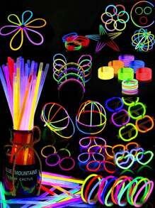 200pcs Party Fluorescent Light Glow Stick Hand Trowel Necklace Neon Lights Wedding Party Glow Stick Bright Color Glow Stick Random Color, Party Atmosphere Stick, Glow Stick, Party Gift, Halloween Gift, Halloween Party Props (Quantity Is Glow Stick+Connector)