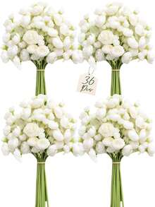 36Pcs Ranunculus Artificial Flower, Faux Silk Mini Ranunculus Flowers For DIY Bouquet, Bulk Fake Wedding Filler Flowers For Centerpieces Arrangements Bridal Shower Decorations - Ivory White - View 1