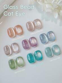 XEIJAYI 8Pcs 15Ml Clear Glass Bead Series Cat Eyes Nail Polish Soak Off UV LED Gel Varnish Nail Art For Women DIY-No Magnetic Stick Included - 彩色 - 查看 2