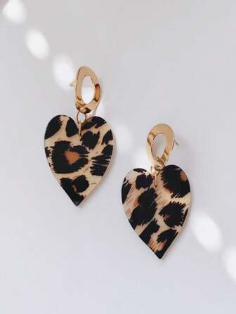 1 Pair Fashionable Sexy Exaggerated Heart-Shaped Leopard Print Earrings For Women