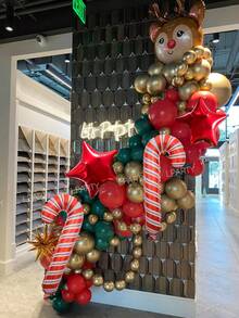 10 piezas/19 piezas/15 piezas Globos decorativos para fiesta de Navidad, renos gigantes, bastones de caramelo globos de papel de aluminio, globos rojos con forma de estrella de 18", globos transparentes de 24" (para envolver regalos), globos de látex rojos y dorados metálicos de 10", globos de látex rojos y dorados metálicos de 5", adecuados para Año Nuevo, Nochevieja, decoración de habitación 2026, arreglo interior - Multicolor - Ver 3