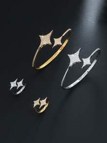 1套铜中东流行满钻大号和小号太阳星手链+戒指闪亮优雅手链戒指套装 - 滿鑽大小芒星手環+戒指 - 查看 2