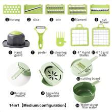 Multifunctional Vegetable Chopper Set - Manual Slicer Dicer With Interchangeable Stainless Steel Blades & PET Container, For Onion/Potato/Cucumber, Camping & Kitchen Essential (Slice, Shred, Grind)