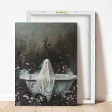 1 件浴缸里的鬼魂，万圣节装饰，鬼魂浴室印刷品，艺术海报印刷品，黑暗学院，复古海报，哥特式绘画，恐怖万圣节墙壁艺术，适用于宿舍、浴室、客厅、房间墙壁装饰，裱框艺术，易于悬挂