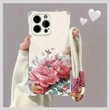 Funda para teléfono 1 pieza Una elegante correa para el hombro tipo bandolera, patrón Correa para el hombro tipo bandolera Correa de mano anticaída de cuatro esquinas Funda protectora para teléfono móvil Puede colgarse hacia atrás Funda para teléfono móvil suave adecuada para la serie 12 13 14 15 16 Pro Pro Plus - - Colores mixtos 1 - Ver 2