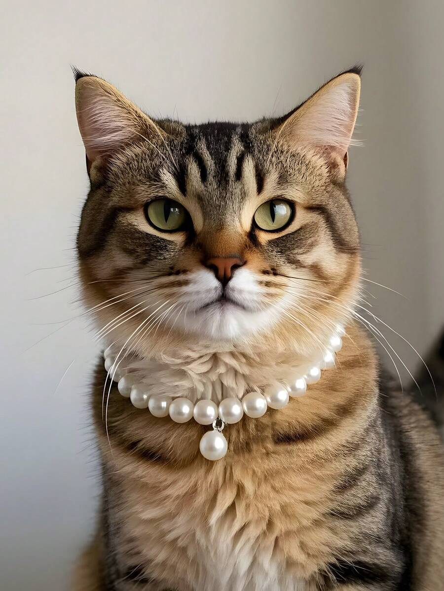 宠物珍珠项链，猫狗经典珍珠吊坠项圈配件 - 彩色 - 查看 1