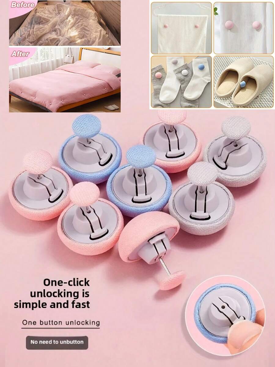10pcs Multi-Color Convenient Quilt Holder, Convenient And Easy To Use, Practical For Duvet Covers, Anti Slip Buttons, Non Slip Sheets, Needle Free Safety Invisible, Suitable For Sofas, Bedrooms, Balconies,