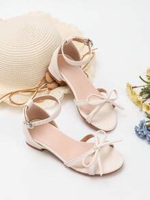 1 双夏季新款时尚小女孩加大码高跟凉鞋，舒适日常休闲凉鞋，花朵装饰罗马风格大码高跟鞋，适合舞蹈表演、婚礼、派对、公主鞋