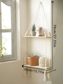 1 pieza Estante colgante decorativo tejido a mano de estilo bohemio para la pared, estante de almacenamiento montado en la pared