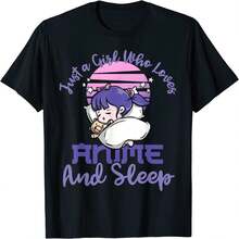 Just A Girl Who Loves Anime And Sleep Womens Ds860 T-Shirt - Black - View 1