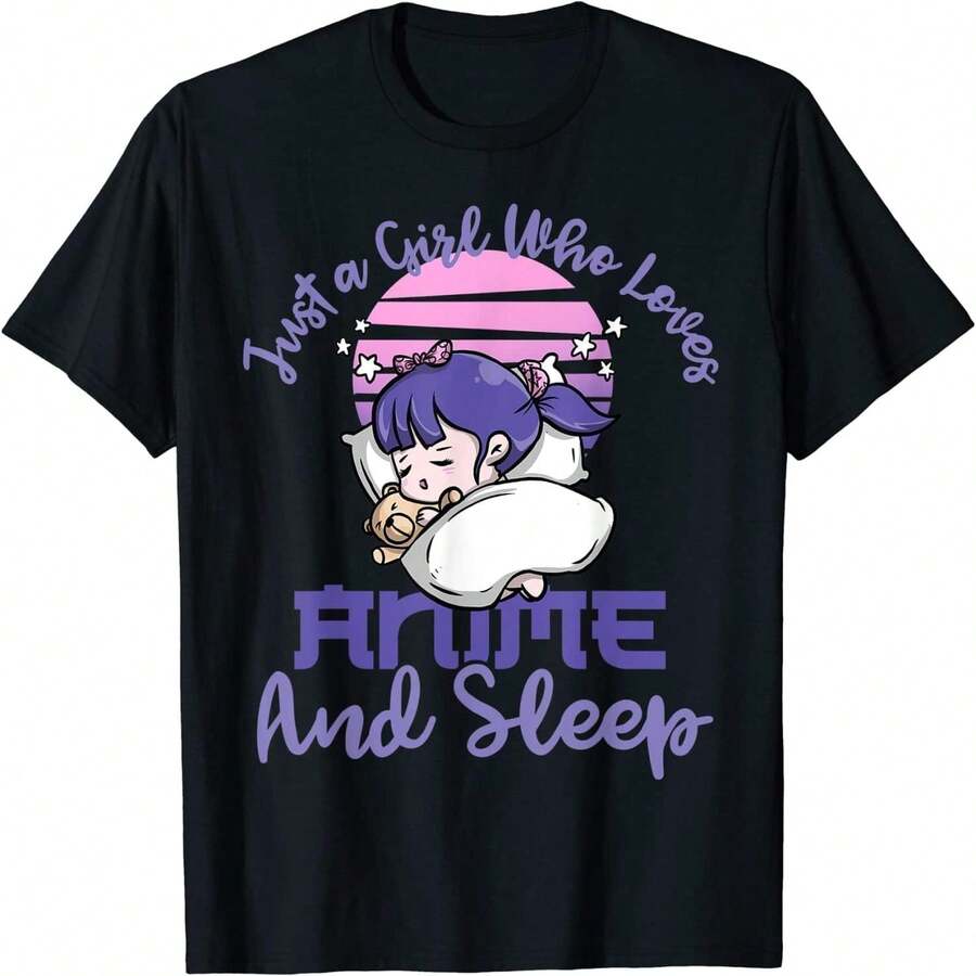 Just A Girl Who Loves Anime And Sleep Womens Ds860 T-Shirt - Black - View 1