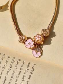 1 件可爱蝴蝶结和心形吊坠项链，粉色蝴蝶结心形吊坠项链，粉色樱花项链，时尚星星项链