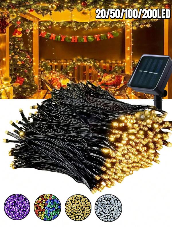 1pc Outdoor Waterproof Solar Light String, 200/100/50/20LED, 8 Lighting Modes, IP65 Waterproof - Suitable For Gardens, Courtyards, Terraces, Balconies, Camping, Gatherings, Weddings, Christmas Trees, Christmas, Holiday Decorations (Warm White/White/Color/Purple) Solar Outdoor Lighting, Fairy Tale Fairy Lights, Outdoor Decoration