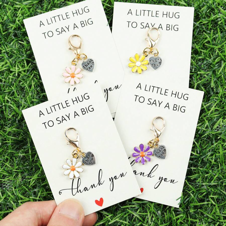 4pcs/8pcs Mini Daisy Keychains,Tulip Keychain,With "A LITTLE HUG" Thank You Cards, Flower Keychain, Ideal For Friendship Gifts, Back-To-School Gift,Teacher Appreciation Gift,Perfect Gift For Friends And Family & Daily Key/Bag Accessories,Suitable For Men And Women.