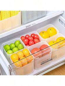1/4/8 件彩色半透明冰箱储物箱带手柄 - 塑料、可堆叠单隔间整理器、可密封、易于贴标签，非常适合冰箱搁架、冰柜、侧门 - 可容纳水果、蔬菜、鸡蛋、饮料、零食、剩菜 - 透明 - 查看 3