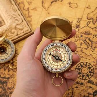 1 stuk puur koperen kompas G50 fob horloge gouden deksel glad lichtgevend kompas noordwijzer, buiten wandelen kamperen