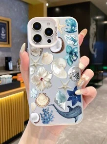 1pc Fashion Seashell Flower Whale Collage Aesthetic White IMD Anti-Fall Anti-Fingerprint Phone Case Compatible With IPhone 16/16Pro/16Plus/15/15ProMax/15Pro/11/12/13/14ProMax/11Pro/11ProMax/12Pro/12ProMax/13Pro/13ProMax/14Pro/14ProMax, Creative Premium - Multicolor - View 1