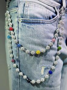 1 chiếc dây chuyền thắt lưng phong cách Hip-Hop thời trang đường phố đính hạt đá pha lê bằng gốm, dây chuyền thủ công cho nam và nữ, thích hợp để đeo hàng ngày (Lưu ý: Đây là dây chuyền thủ công, thỉnh thoảng bị mất hạt là bình thường, có thể gắn lại) - Nhiều màu - Xem 16