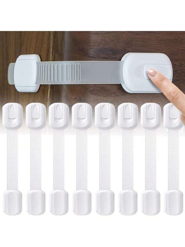Set di 2-10 blocchi di sicurezza per bambini per cassetti, ante, frigorifero, forno, sedili del water, armadietti da cucina e contenitori dei rifiuti, con cinghie regolabili senza necessità di foratura o attrezzi, per proteggere bambini