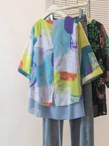 YUXIN Nueva blusa de gasa con estampado y cuello redondo, diseño suelto 2 en 1 para primavera/verano
