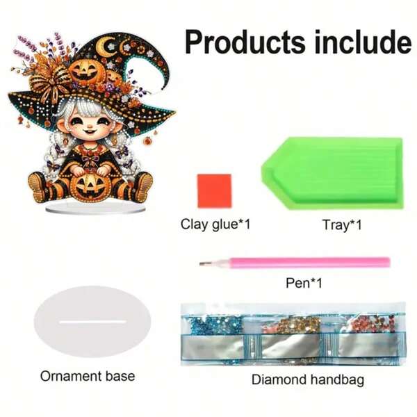 1 stuk 2D/platte DIY diamantschilderijdecoratie, 5D diamantkunst bureaubladdecoratie met edelsteenmozaïek, ornamenten voor op het nachtkastje in de slaapkamer, Halloween- en kerstcadeaudoos, 2D plat