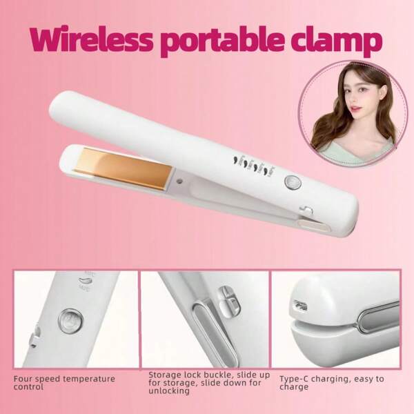 Wireless Straightener, Charging Version Hair Straightener And Curler 2-In-1, Unisex Mini Portable Straightener, Rechargeable Straightener And Curler, Multi-Function Wireless Straightener And Curler, Mini USB Wireless Non-Charging Straightener And Curler, High Capacity Rechargeable Hair Straightener And Curler For Bangs, Big Waves