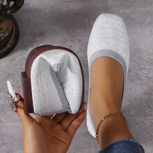 Women'S Black Woven Fabric Slip-On Flats - Casual Square Toe Shoes For Indoor & Outdoor Wear, All-Season Comfort With Rubber Sole, Breathable & Stylish Design - 銀灰色 - 查看 1